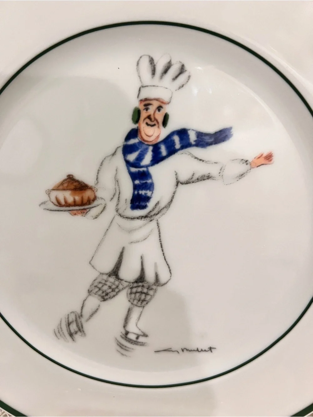 Skating Chefs by Guy Buffet with blue scarf Set of 2